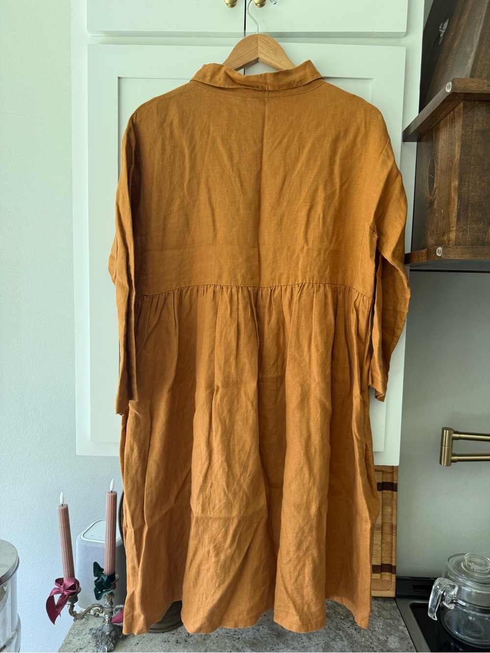 ROOLEE| 100% Linen| Button Front Midi Dress| Camel Brown| Pockets| Size M - Picture 3 of 4